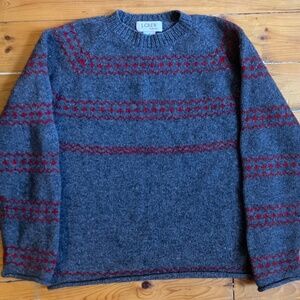 J.Crew Nordic Lambswool Sweater | Grey w/ Red Accents | Size Small
